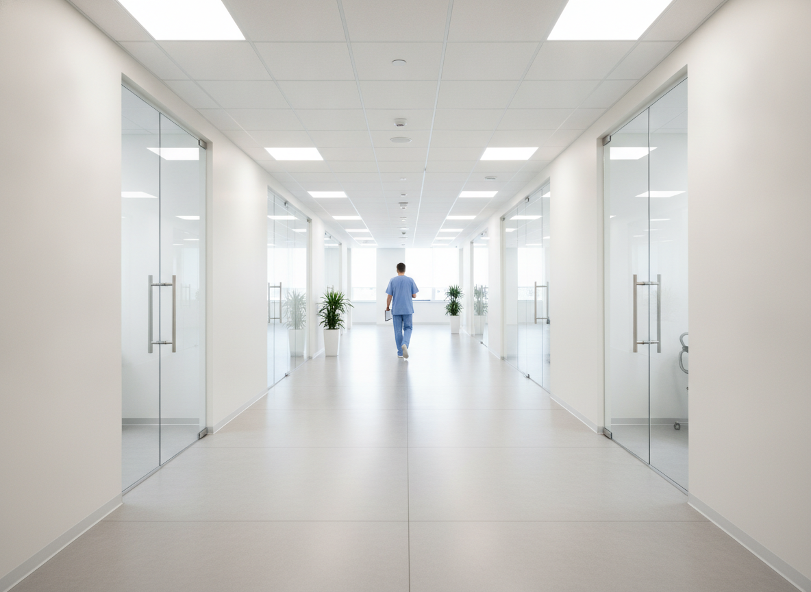 Clinică cu tavan casetat și panouri LED